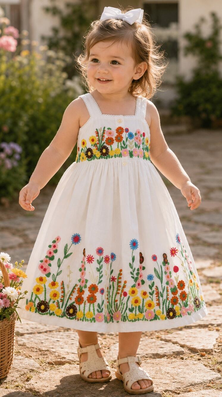 Mimi & Maggie Girls White Embroidered Floral Sundress Cottagecore Size 24M